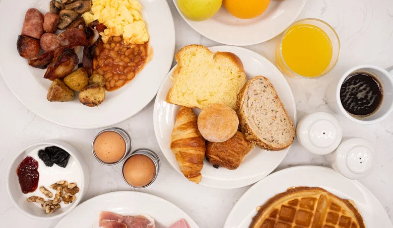 Breakfast buffet with fresh products at OSKO Hotel near Toulouse-Blagnac Airport